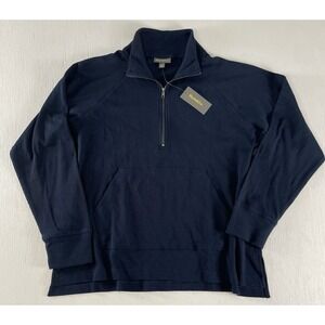 New Style & Co Women's Blue Waffle-Knit Quarter Zip Top Macy's Exclusive Women L